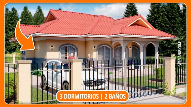 Planos de casa pequeña y Económica de 1 piso con 3 dormitorios y 2 baños gratis en autocad y pdf
