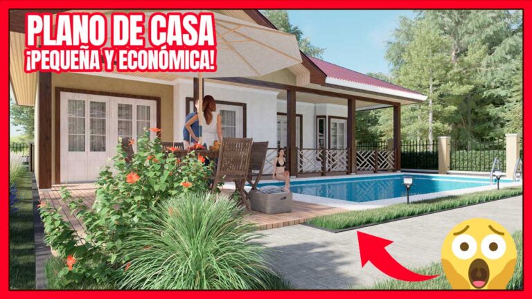 Plano de casa económica con piscina de 3 dormitorios y 2 baños de 1 piso en formato DWG y PDF DESCARGAR