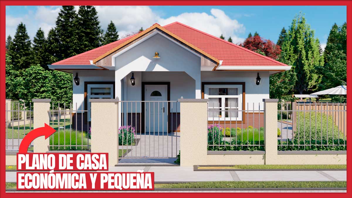 Planos de casa pequeña y económica de 1 piso con 2 dormitorios y 2 baños descargar gratis en dwg o pdf