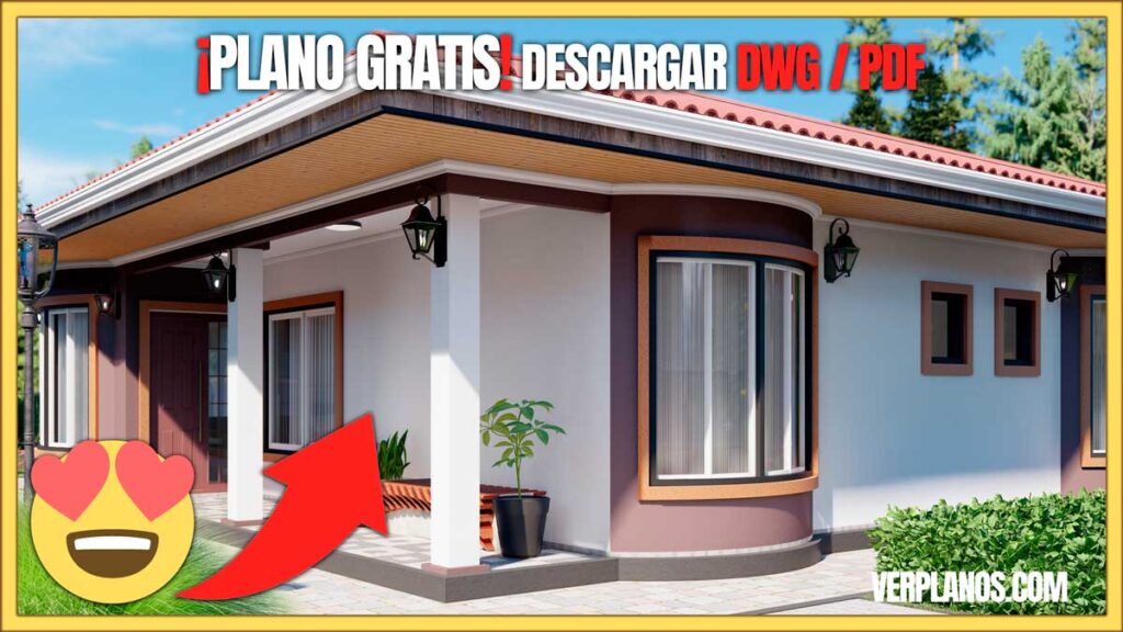 Hermoso Plano de Casa cómoda con 3 dormitorios y 2 baños gratis en pdf y dwg descargar