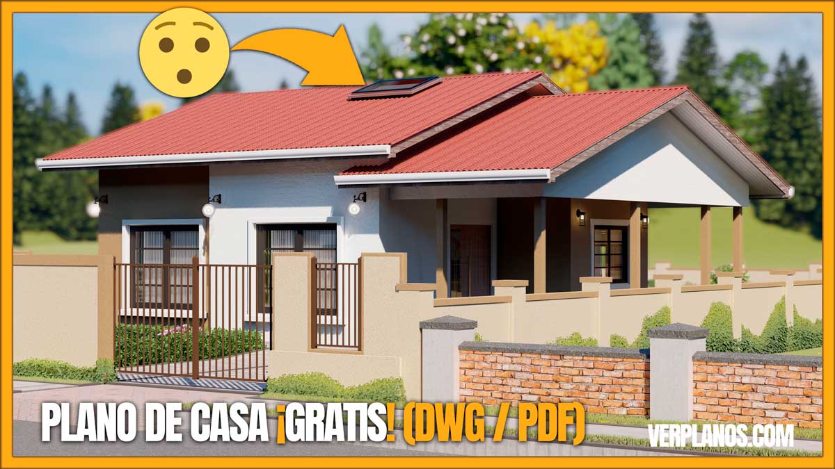 Plano de Casa Pequeña y económica de 1 piso con 3 dormitorios y 2 baños en formato DWG y PDF ¡BAJAR GRATIS!