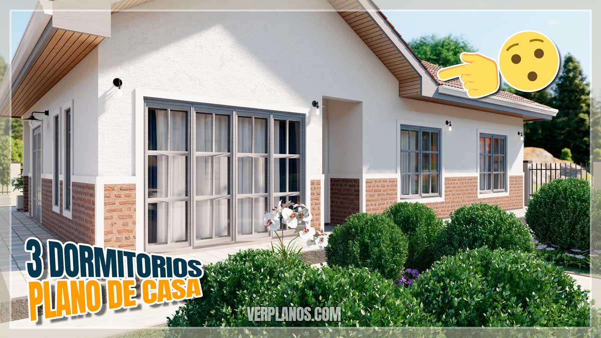 Planos de casa pequeña de 3 dormitorios y 2 baños 1 piso plano gratis en dwg y pdf