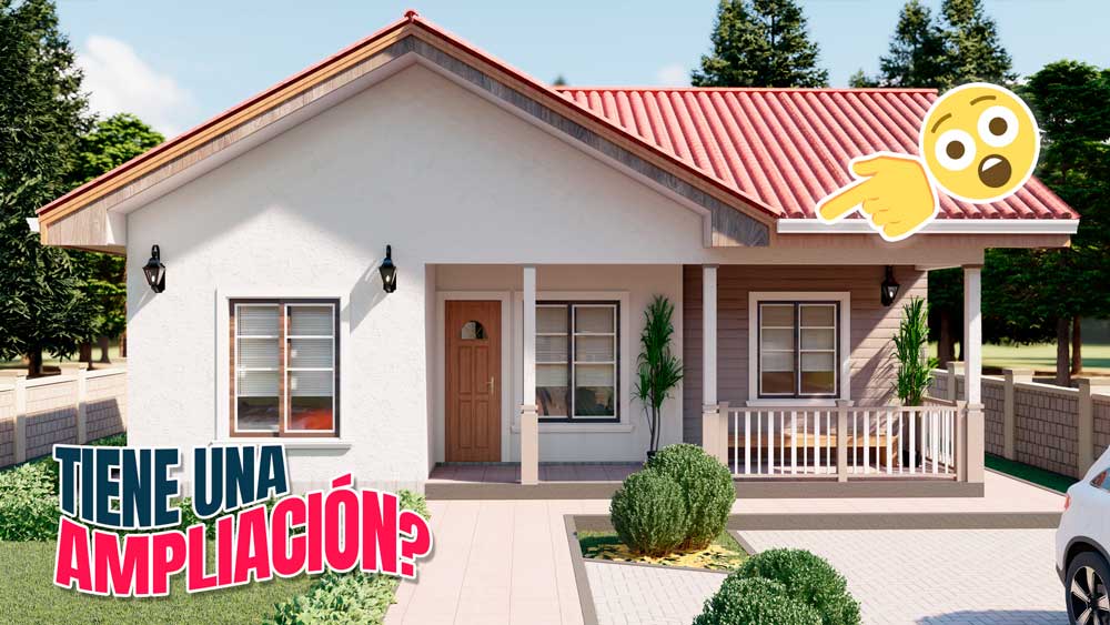 Plano de casa pequeña y económica de 1 piso con 3 dormitorios y 1 baño descargar gratis en dwg y pdf