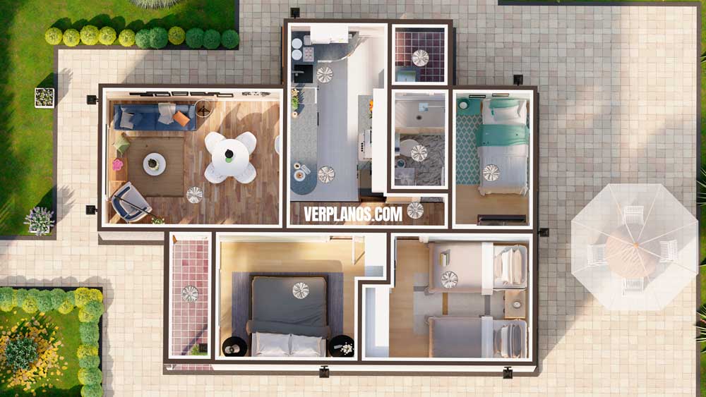 Vista en planta de la casa para conocer su distribución interior