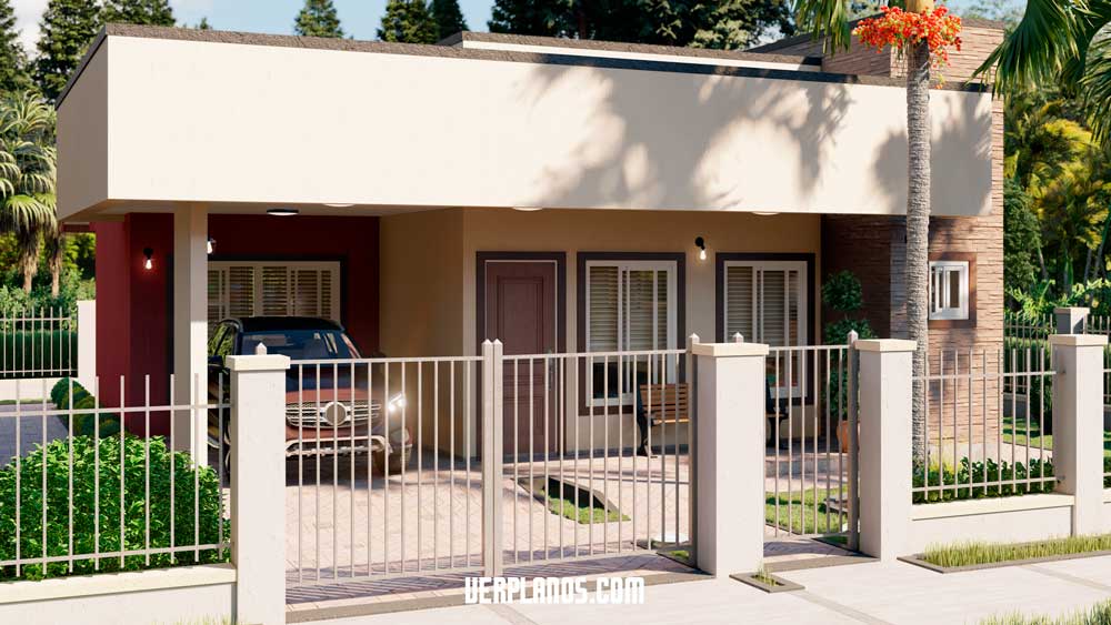 Fachada principal modelo de plano de casa con diseño moderno