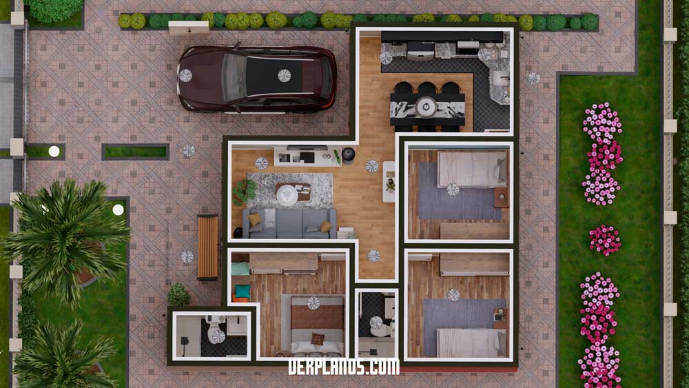 Vista en planta de la casa moderna y diseño vaguardista