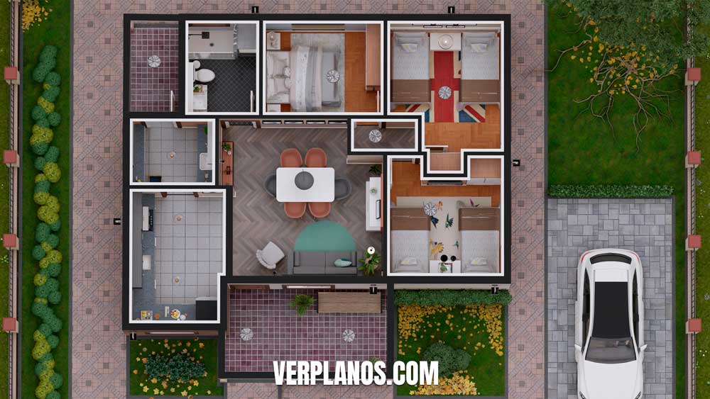 Vista aérea de su planta y distribución interior