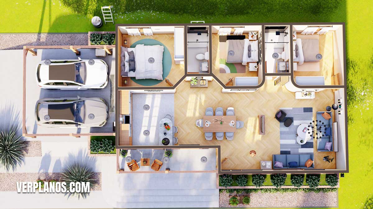 Vista en planta del plano de casa de campo