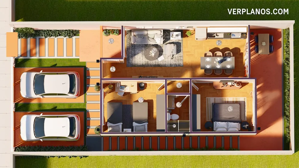 planta plano de casa económica pequeña acogedora moderna