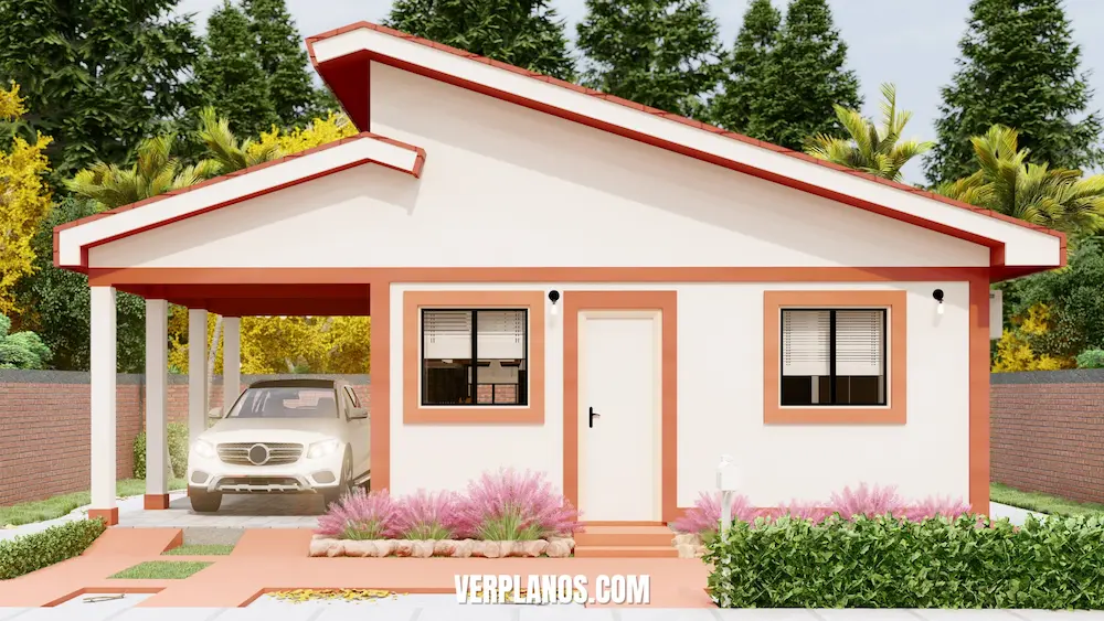 Variación de su fachada uno para este plano de casa pequeña y económica de 6 por 6 metros