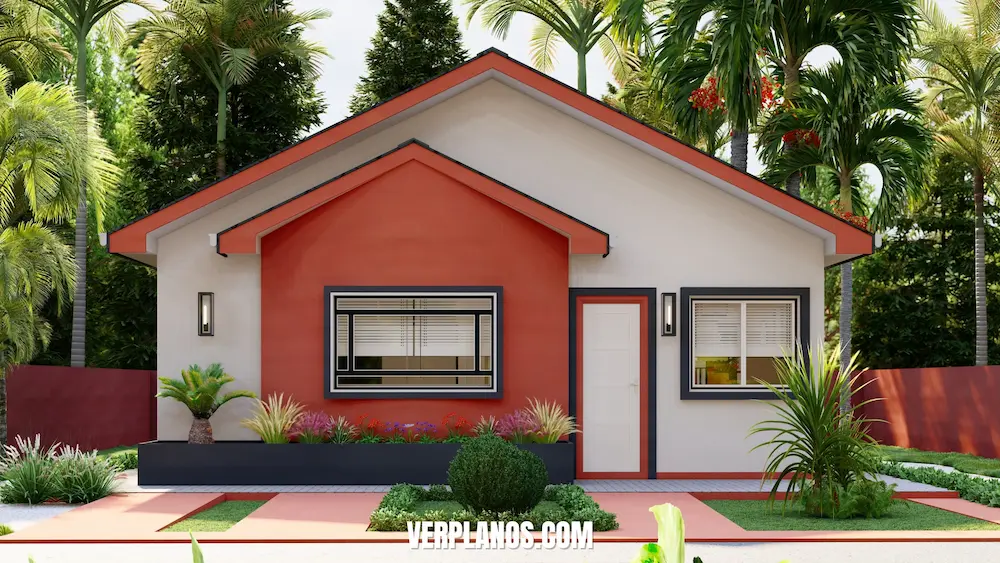 Fachada con techumbre inclinada casa 8x7 metros