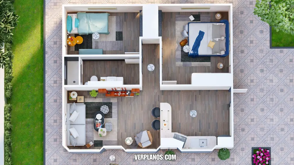 Vista en planta casa 8x7