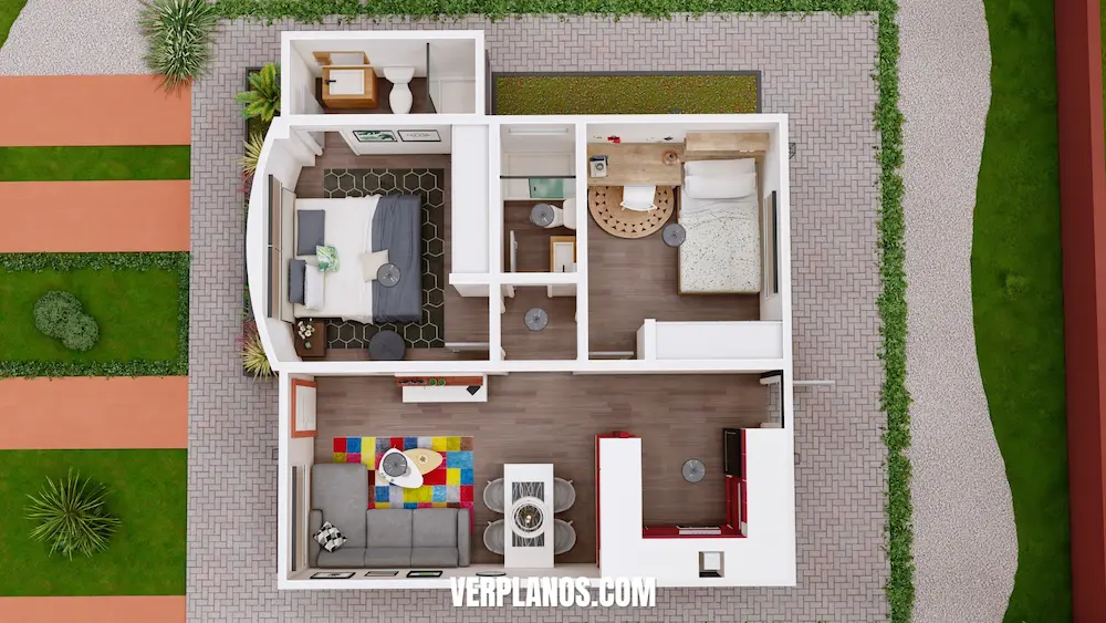 Vista en planta del diseño de casa 8x7 metros